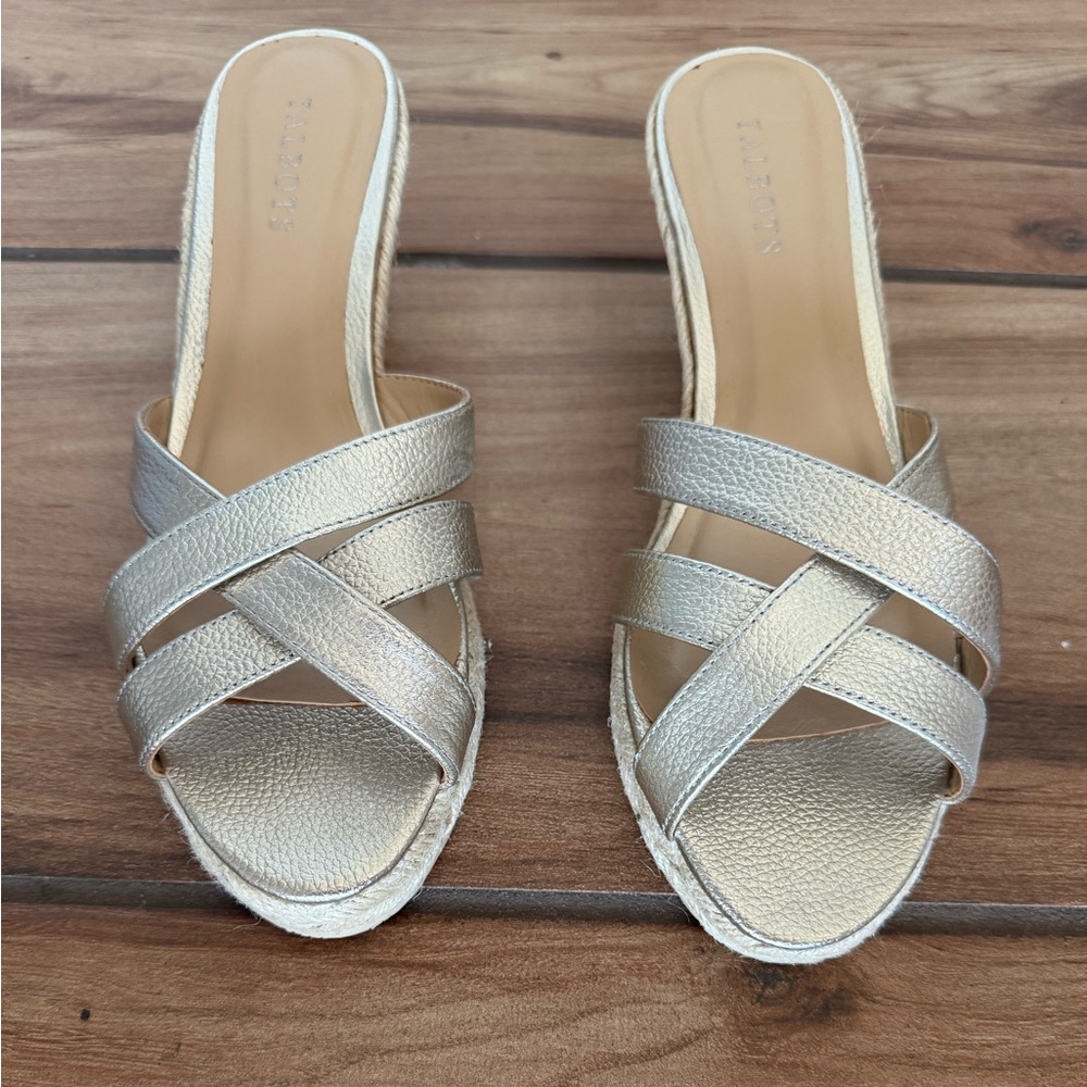 Talbots Metallic Gold Crisscross Slide Wedges